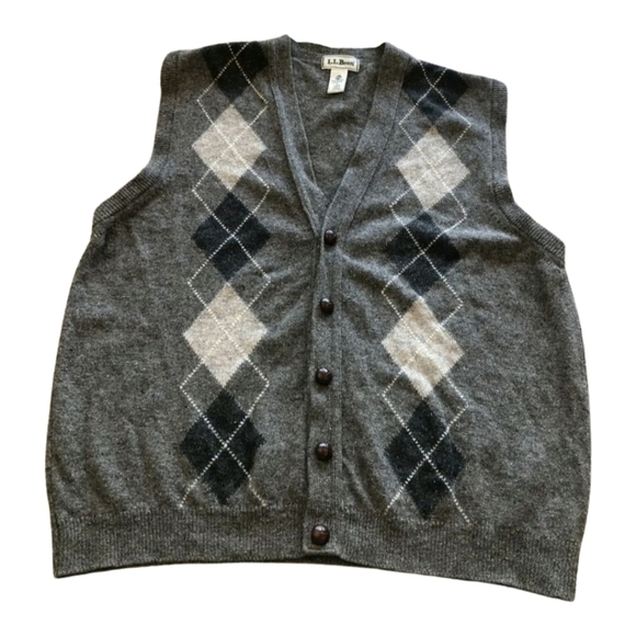 L.L.Bean Argyle Lambswool Vest Nwt Made in Ireland Size XL Grey - Picture 1 of 11